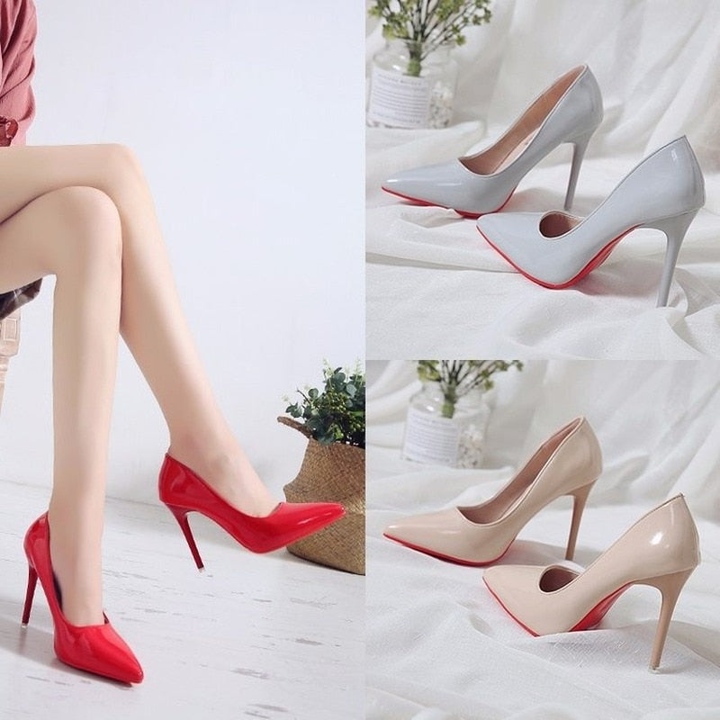 Women Shoes Spring Patent Leather Stiletto Women&#39;s Single Shoes Pointed Dress Bride Bridesmaid Wedding Shoes