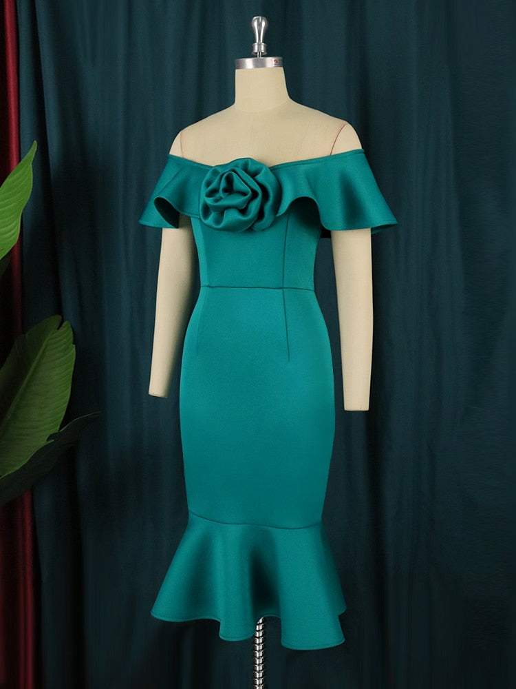 Women Sexy Bodycon Dresses Party Off Shoulder Ruffles Event Celebrate Elegant Female Package Hips Vestidos Summer African Gowns