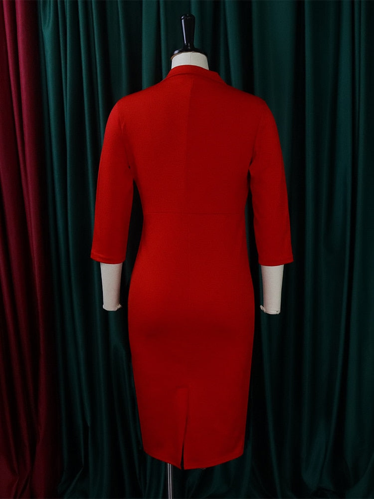 Women Elegant Dresses Bodycon Button Three Quater Sleeves Classy Modext Office Ladies African Female Party Robes Large Size New