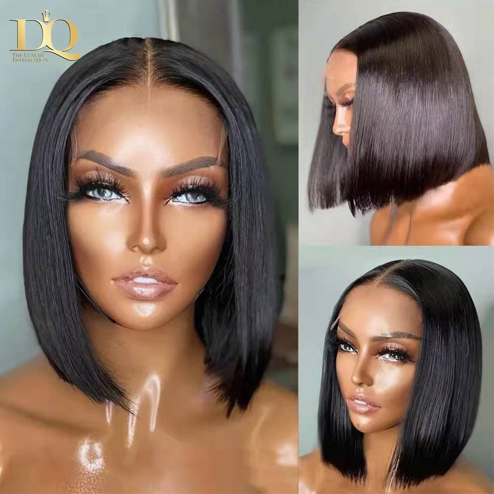 T Part Bob Lace Front Human Hair Wigs For Women 10-16Inch Brazilian Straight Short Bob 13X1 Lace Human Hair Wigs