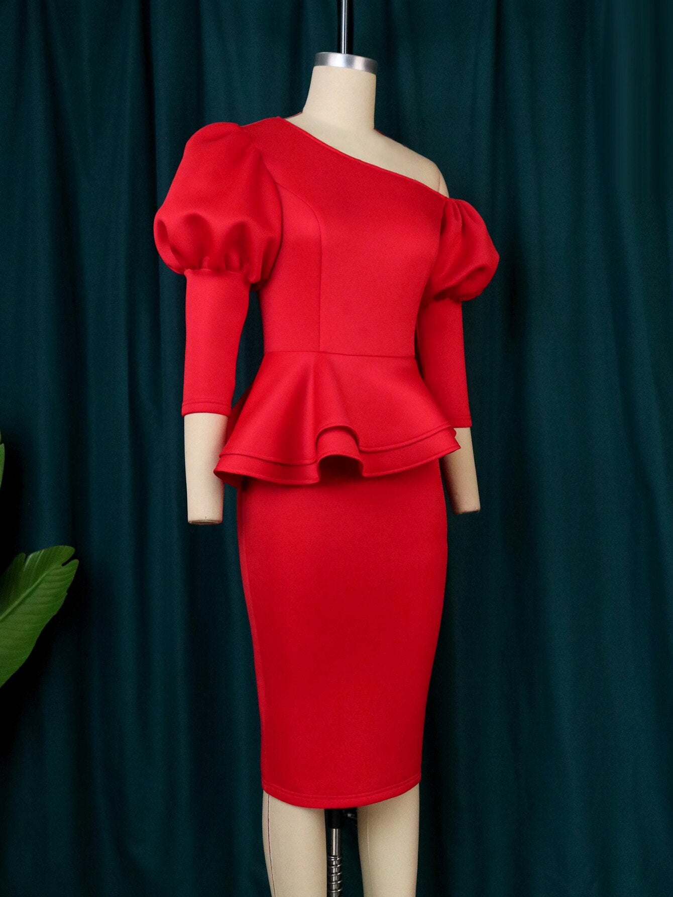 Women Red Dress Peplum Bodycon Christmas Party Sheath Off Shoulder Female African Ladies Dance Event Celebrate Gowns Evening New