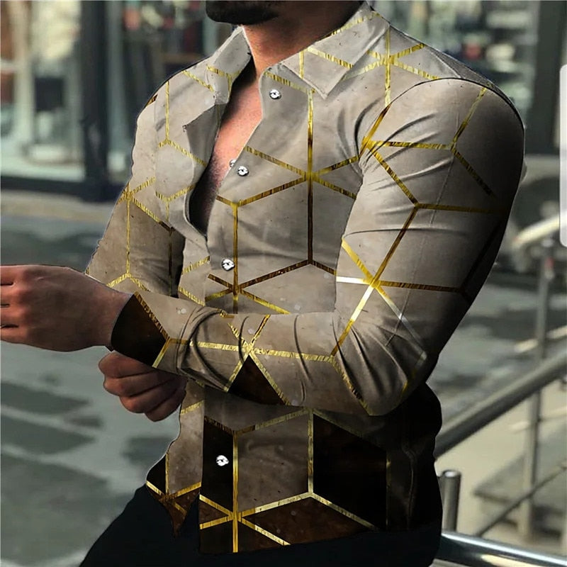 Summer Men&#39;s Clothing Fashion Casual Triangle print Long-Sleeve