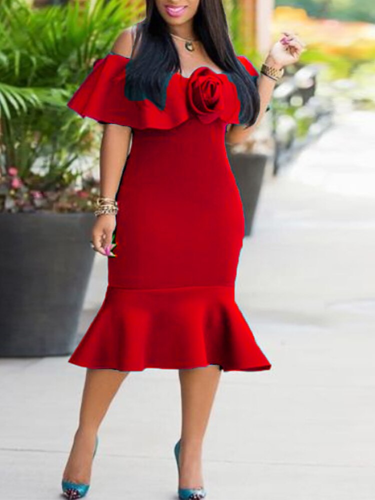 Women Sexy Bodycon Dresses Party Off Shoulder Ruffles Event Celebrate Elegant Female Package Hips Vestidos Summer African Gowns