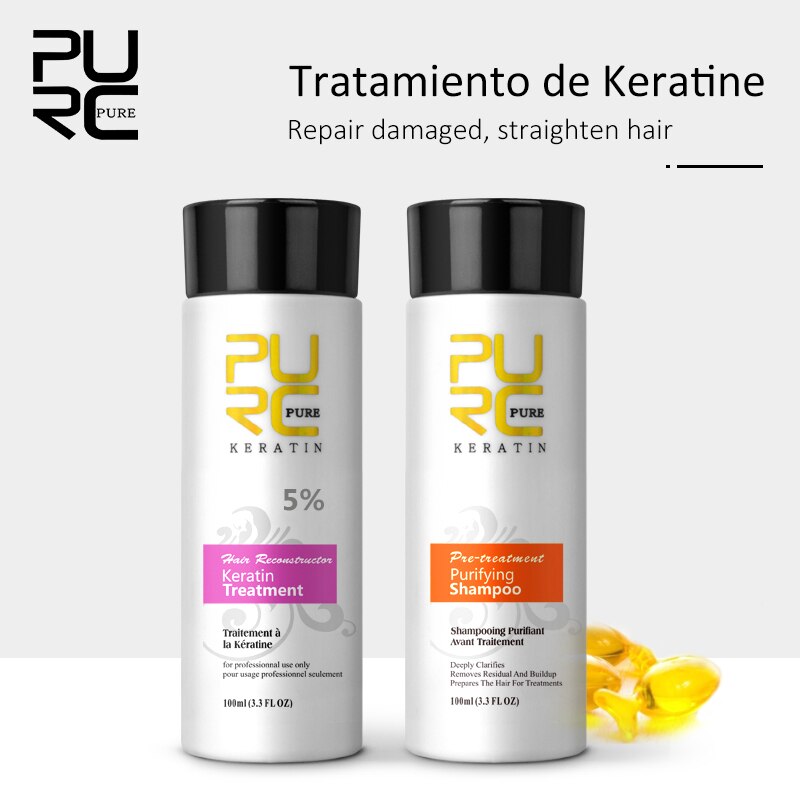 Purc Brazilian Keratin Treatment Straightening Hair Repair And Straighten Damage Hair Products + Purifying Shampoo Hair Care Set
