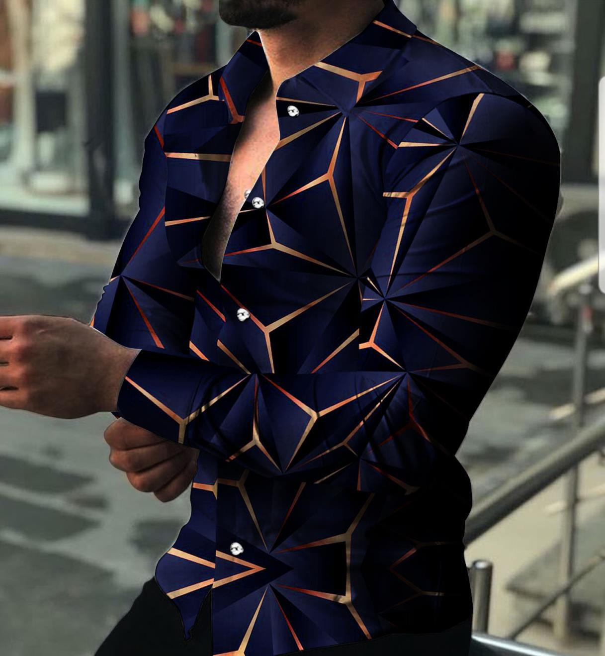 Summer Men&#39;s Clothing Fashion Casual Triangle print Long-Sleeve