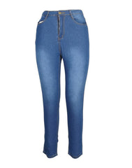 Women's Jeans 2022 Summer Trend Fashion O-Ring Zipper Decor Casual High Waist Skinny Plain Pocket Daily Jeans Without Belt