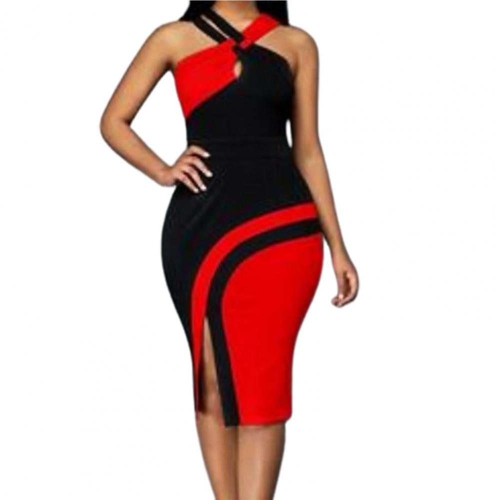 Plus Size Elegant Women Dress Patchwork Flower Print Contrast Color Sexy Summer Sheath Dress for Parties