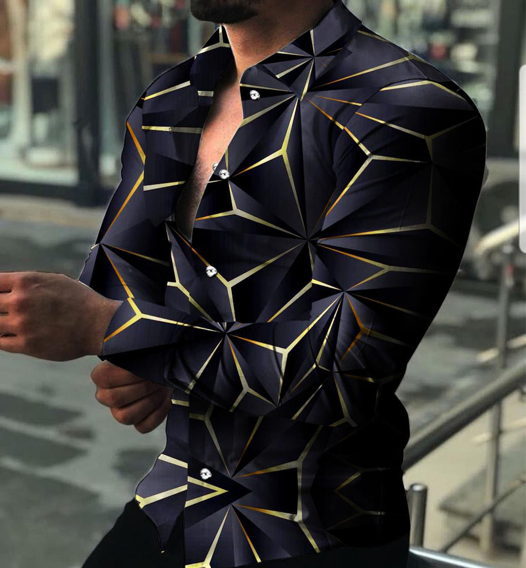 Summer Men&#39;s Clothing Fashion Casual Triangle print Long-Sleeve
