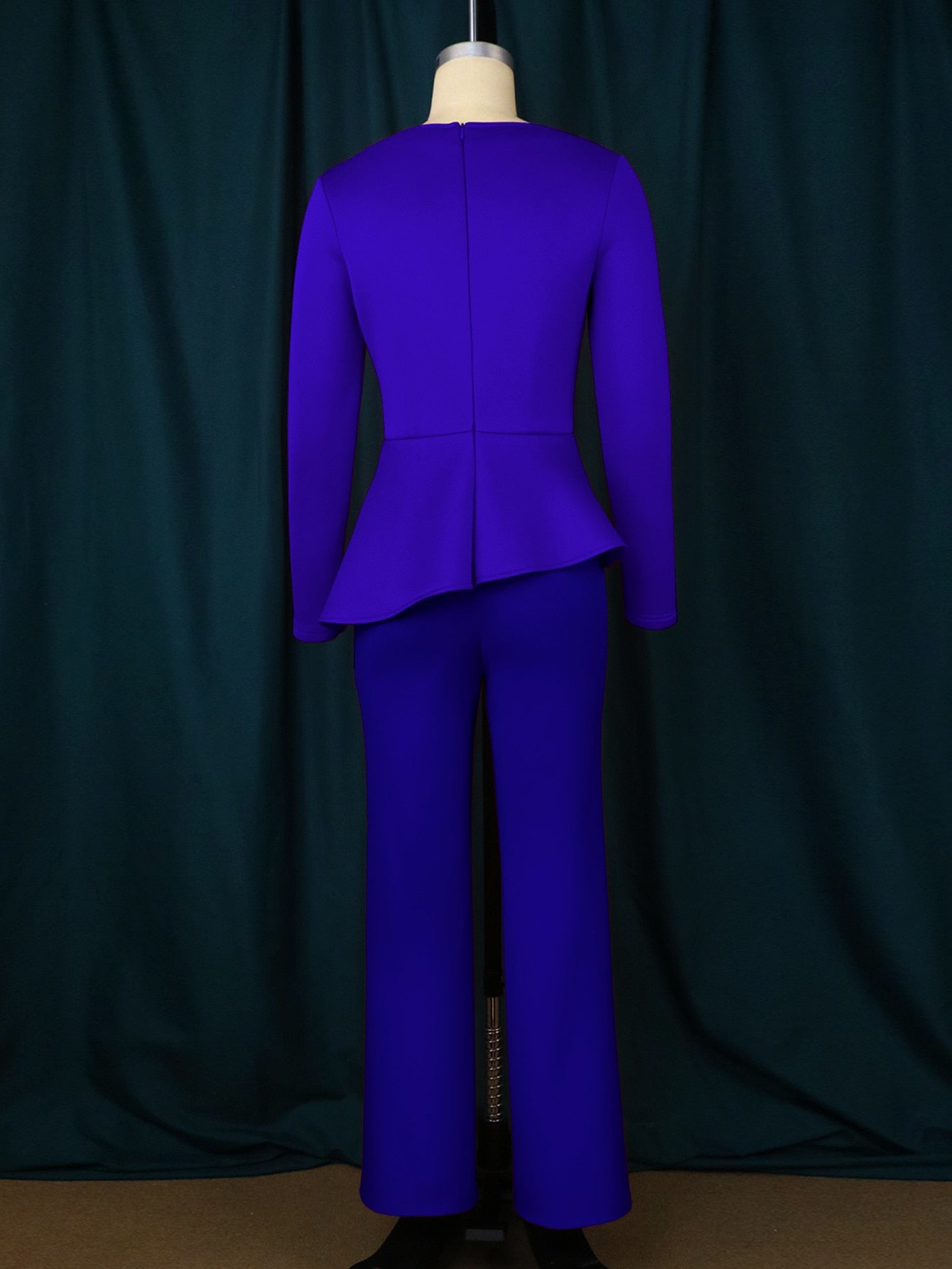 Women Red Jumpsuit Peplum Long Sleeves Slim Asymmetric Collar Office Ladies Classy Elegant Fashion Party One Piece Modest Romper