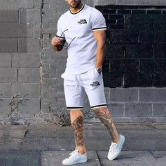 Summer Men's New Solid Color Round Neck Top Shorts Suit Male Fashion Sports T-shirt Casual Set