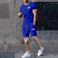 Summer Men's New Solid Color Round Neck Top Shorts Suit Male Fashion Sports T-shirt Casual Set