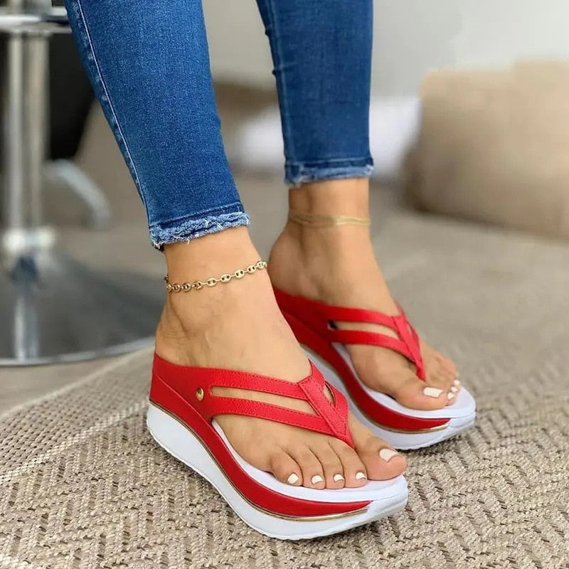 Women Wedges Slip Flip Flops Beach Sandals Shoes Indoor Outdoor Chunky  Sandals Sandalias De Las Mujeres
