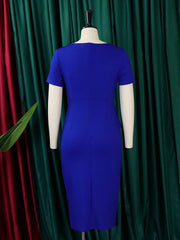 Women Elegant Party Dress Short Sleeves Peplum Skew Collar African Package Hip Female Classy Office Ladies Modest Work Wear New