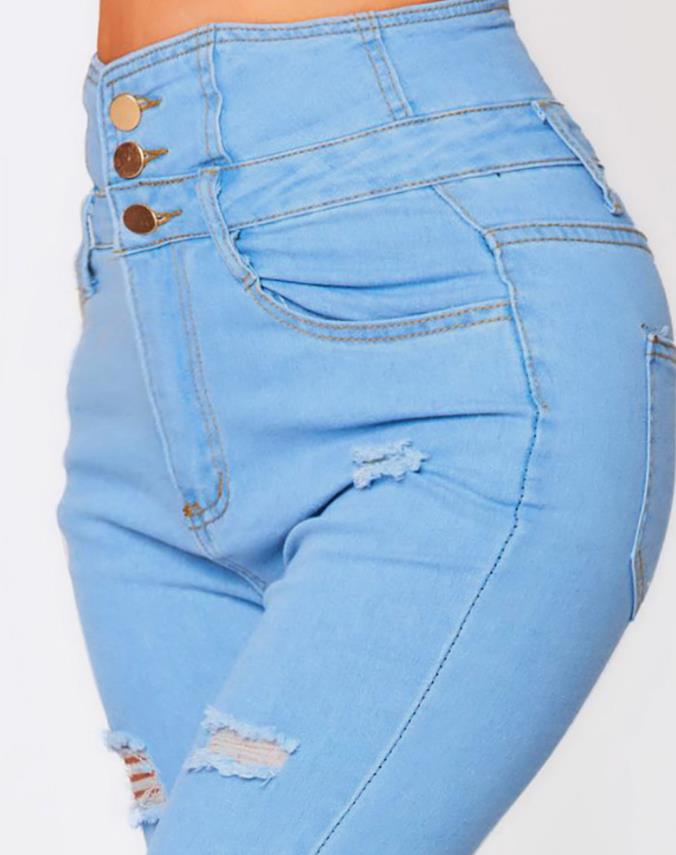 Women&#39;s Jeans 2022 Trend Autumn Fashion High Waist Buttoned Cutout Ripped Casual Skinny Plain Pocket Design Daily Long Jeans