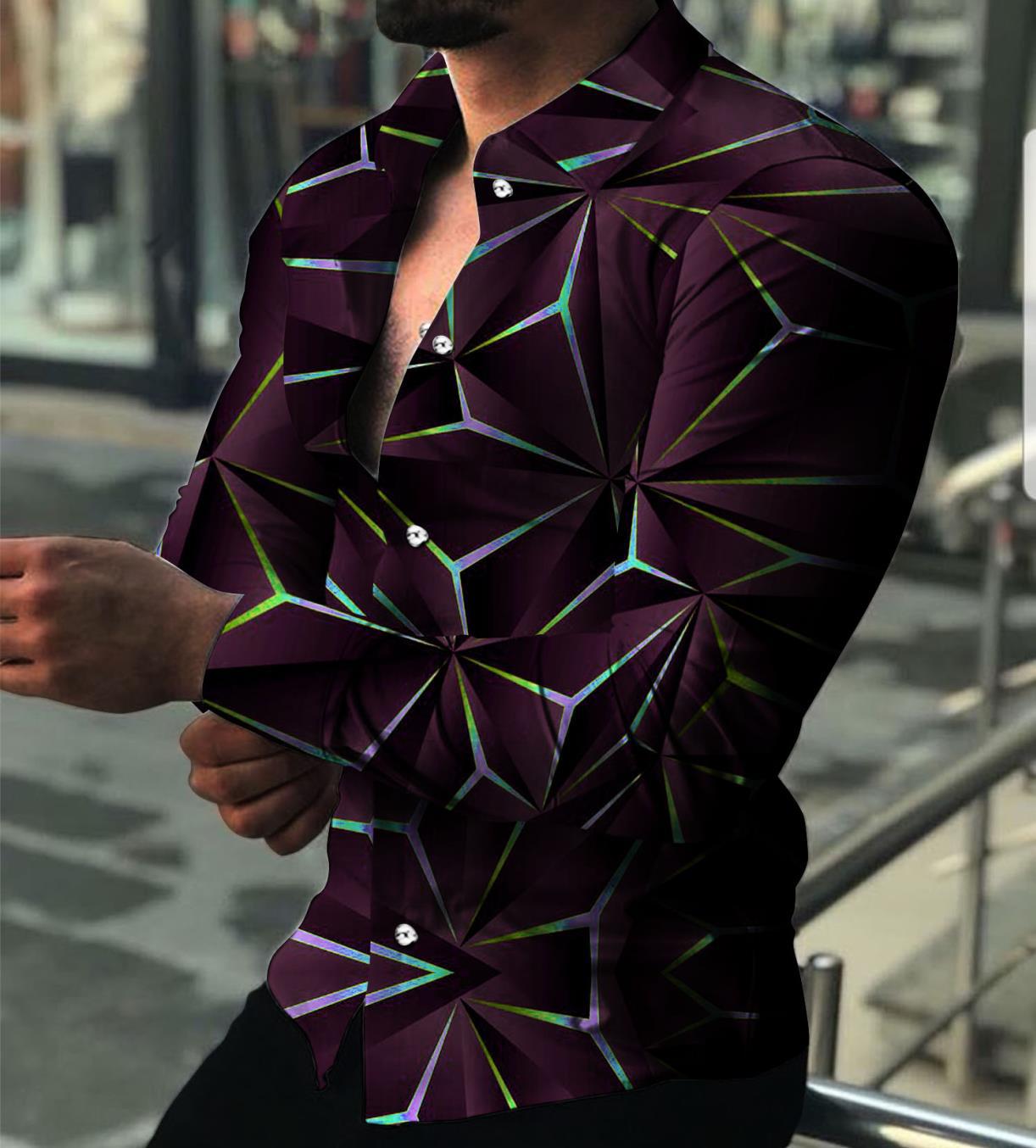 Summer Men&#39;s Clothing Fashion Casual Triangle print Long-Sleeve