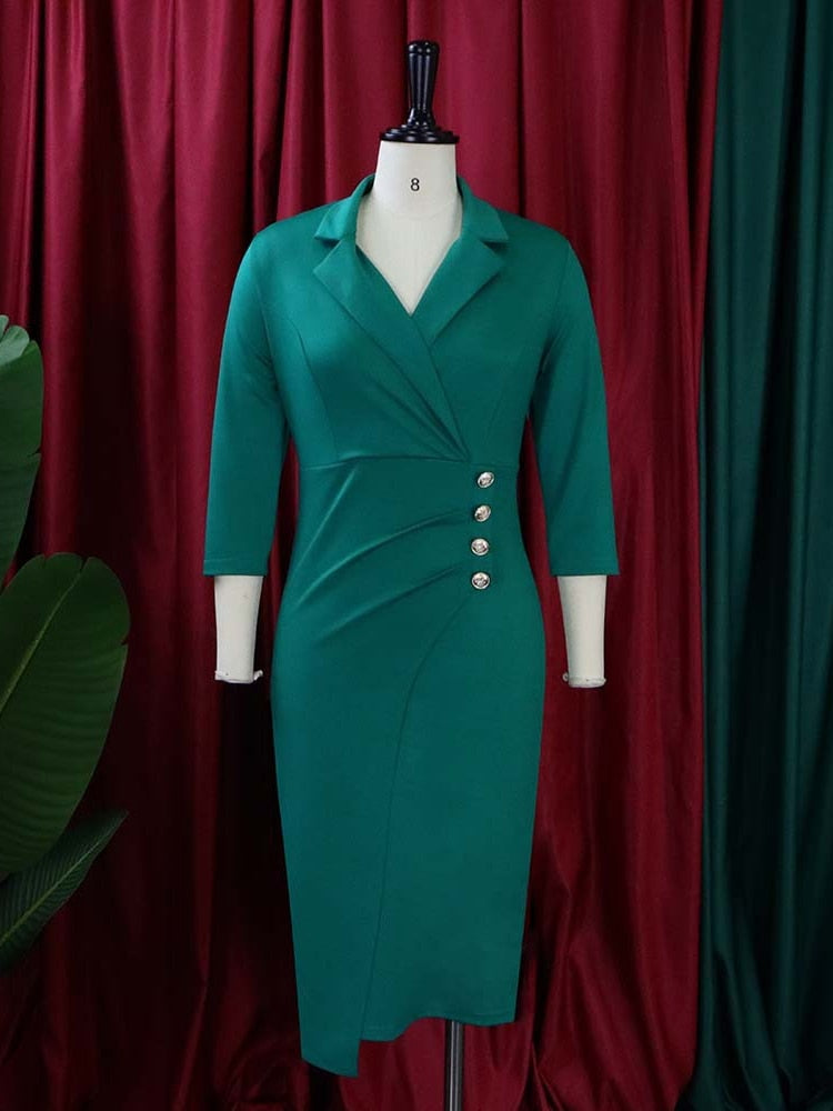 Women Elegant Dresses Bodycon Button Three Quater Sleeves Classy Modext Office Ladies African Female Party Robes Large Size New