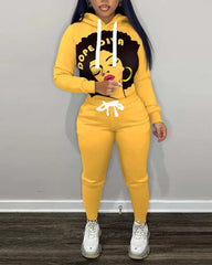 Women Two Piece Outfits 2022 New Casual Hooded Tops Fashion Hooded Printed Trousers Suit Sweater Wholesale Female Clotheing