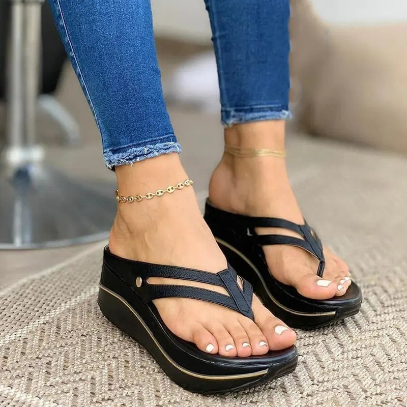 Women Wedges Slip Flip Flops Beach Sandals Shoes Indoor Outdoor Chunky  Sandals Sandalias De Las Mujeres