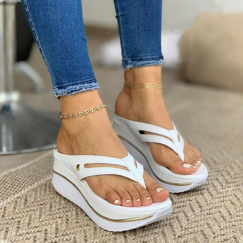Women Wedges Slip Flip Flops Beach Sandals Shoes Indoor Outdoor Chunky  Sandals Sandalias De Las Mujeres