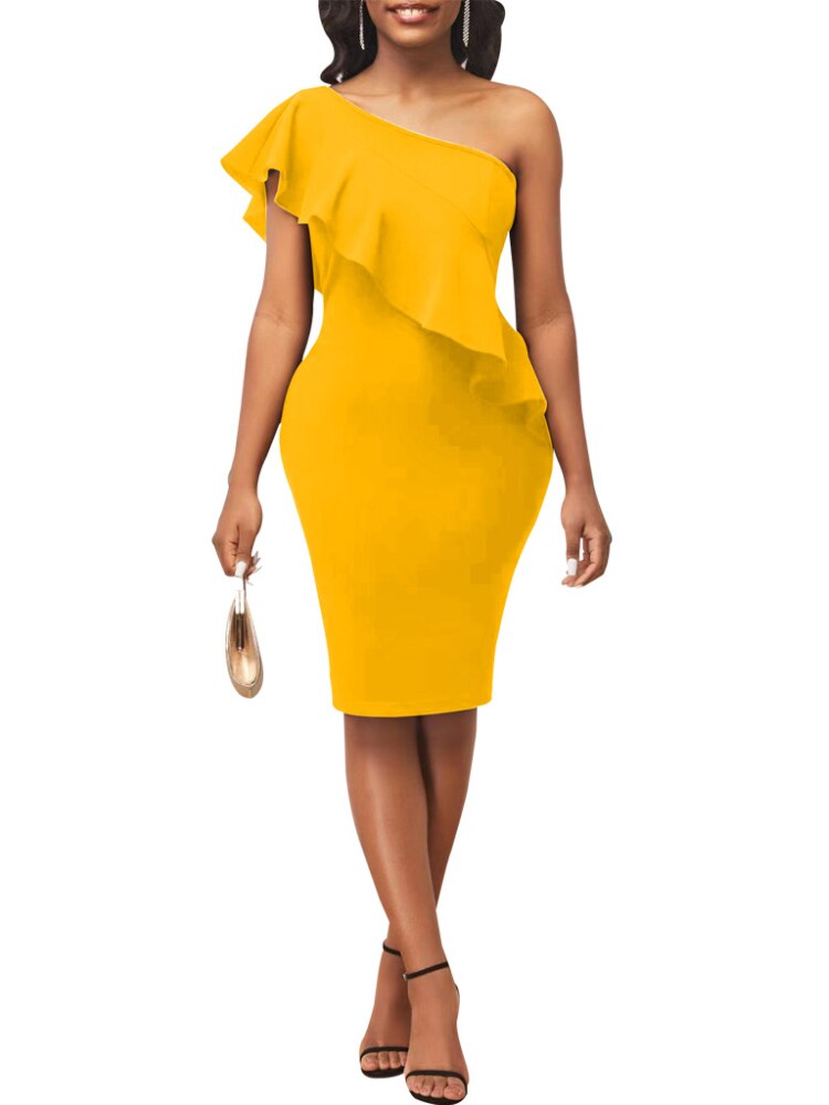 Sexy Ruffle Dress Women 2023 New Fashion Trendy Midi Robes Sleeveless Irregular One Shoulder Bodycon Gown Evening Event Birthday