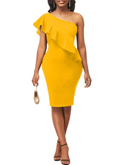 Sexy Ruffle Dress Women 2023 New Fashion Trendy Midi Robes Sleeveless Irregular One Shoulder Bodycon Gown Evening Event Birthday